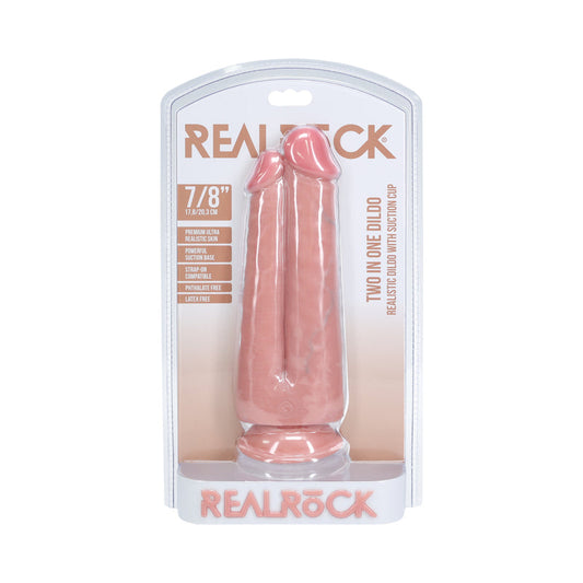 RealRock Two in One Dildo 7 in. / 8 in. Beige - Waterproof and Phthalate Free