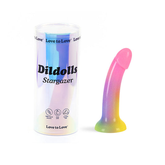 Love to Love Dildolls Stargazer Rainbow and Glitter - Silicone Dildo with Suction Cup - Multi-Color