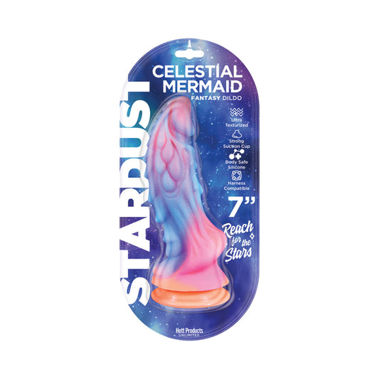 Hott Products Stardust Celestial Mermaid Silicone Dildo with Texturized Suction Base - Multi-Color