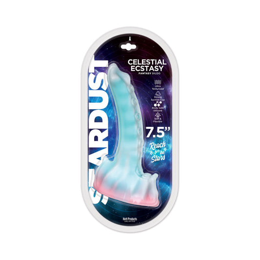 Hott Products Stardust Celestial Ecstasy Silicone Dildo with Texturized Suction Base – Multi-Color