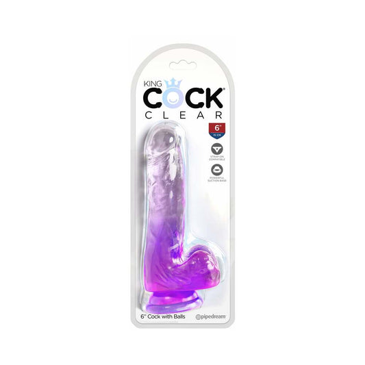 King Cock Clear 6in Dildo with Suction Cup – Purple