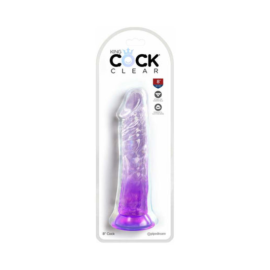 Pipedream King Cock Clear 8in Translucent Dildo with Suction Cup Base - Purple