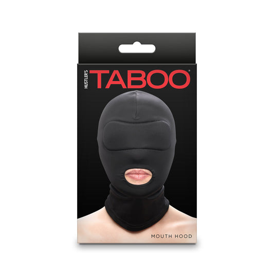 Hustler Taboo Mouth Hood – Black – Soft Nylon Submissive Hood