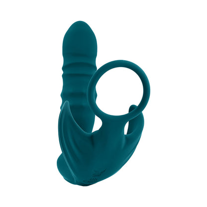 Playboy Bring It On Rechargeable Silicone Thrusting Anal Plug with Vibrating Ball Cradle – Deep Teal