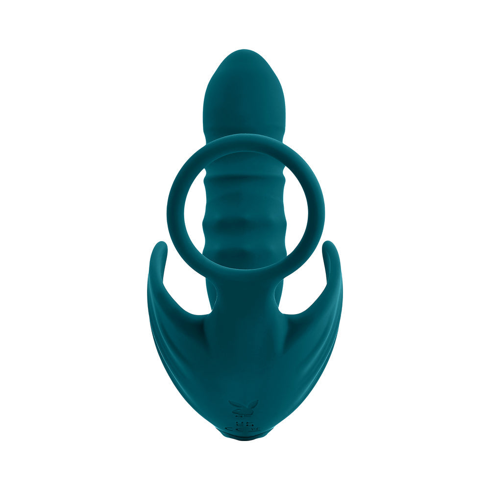 Playboy Bring It On Rechargeable Silicone Thrusting Anal Plug with Vibrating Ball Cradle – Deep Teal