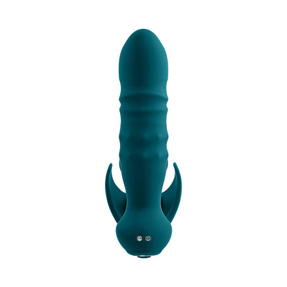 Playboy Bring It On Rechargeable Silicone Thrusting Anal Plug with Vibrating Ball Cradle – Deep Teal