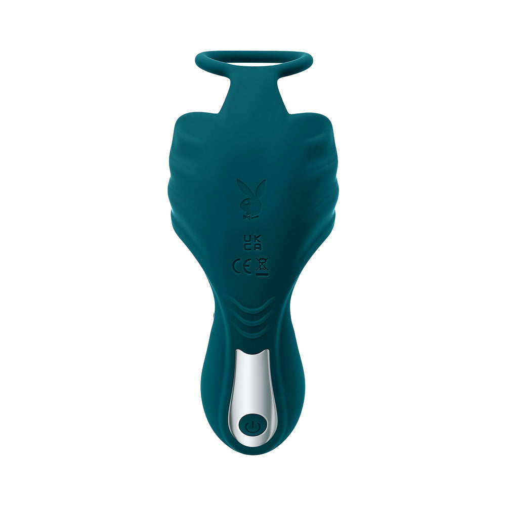 Playboy Bring It On Rechargeable Silicone Thrusting Anal Plug with Vibrating Ball Cradle – Deep Teal