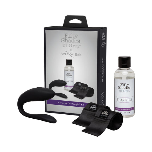 Fifty Shades of Grey We-Vibe Moving As One Kit – Black – Couples Vibrator with Satin Restraints and Massage Oil