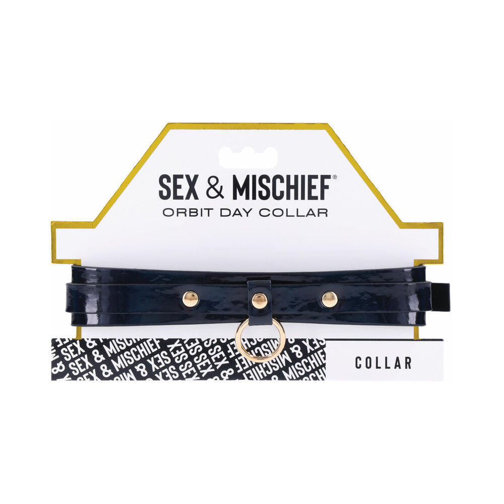Sportsheets Orbit Day Collar – Faux Leather – Black with Rainbow Pearlescence
