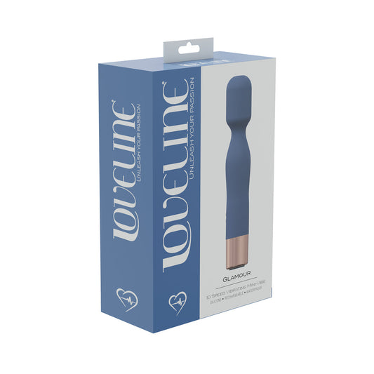 LoveLine Glamour Mini-Wand Rechargeable Silicone Massager – Blue/Grey