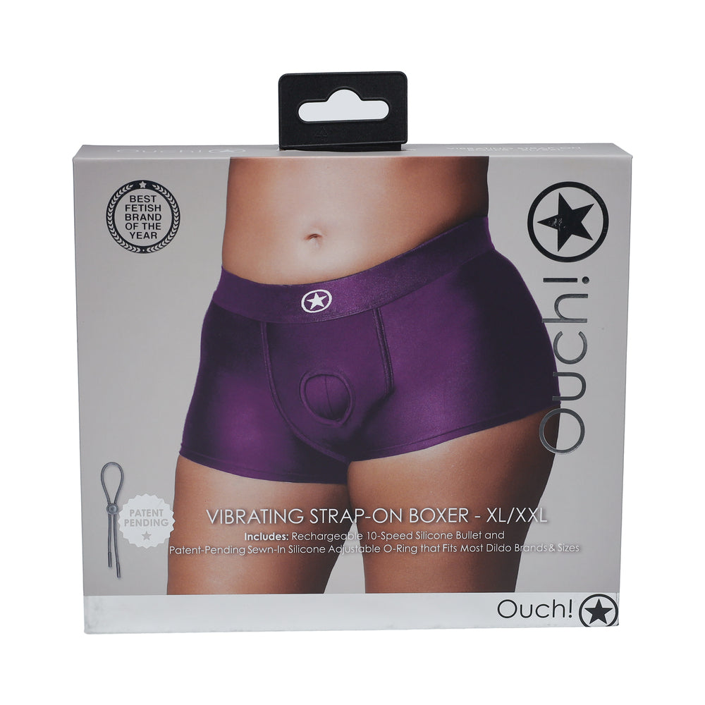 Ouch! Vibrating Strap-on Boxer - Purple - XL/XXL