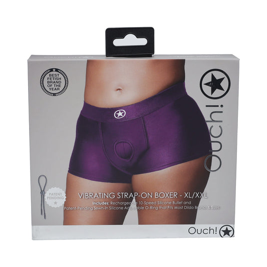 Ouch! Vibrating Strap-on Boxer - Purple - XL/XXL