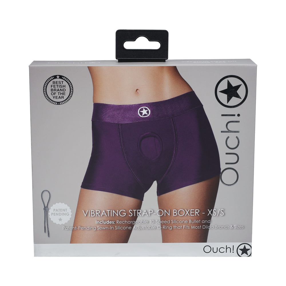 Ouch! Vibrating Strap-on Boxer – Purple – XS/S