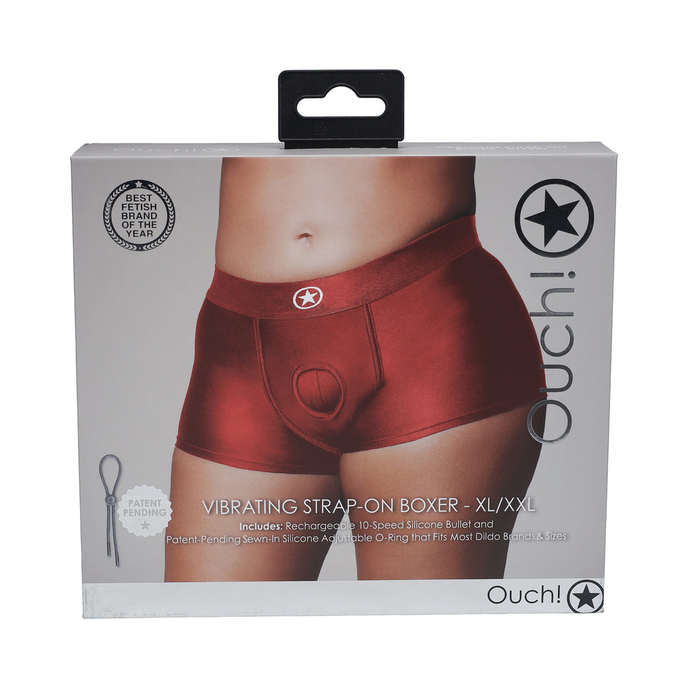 Ouch! Vibrating Strap-on Boxer XL/XXL with 10-Speed Bullet – Red