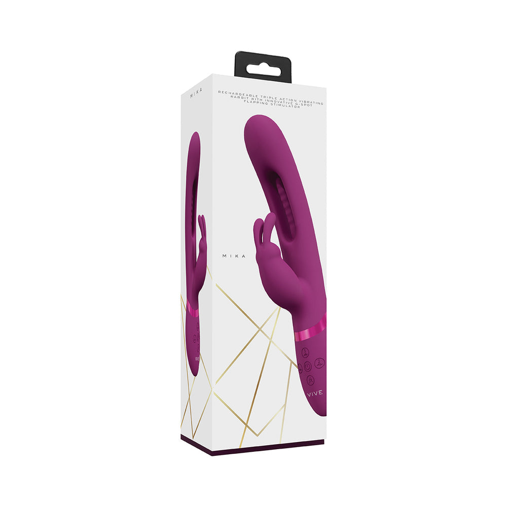 VIVE MIKA Rechargeable Triple Motor Vibrating Rabbit with G-Spot Flapping Stimulator – Hot Pink