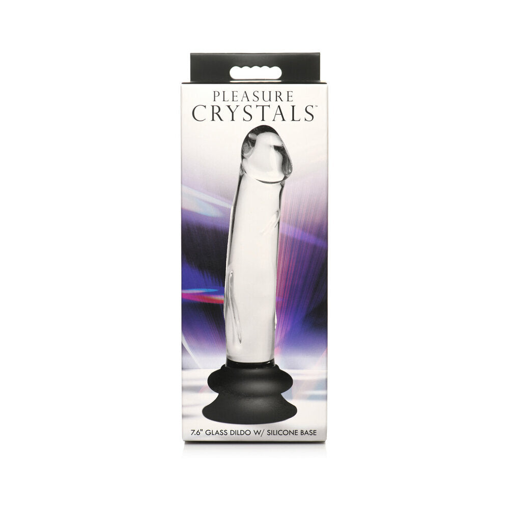 Curve Novelties Pleasure Crystals Glass Dildo with Silicone Base – Clear