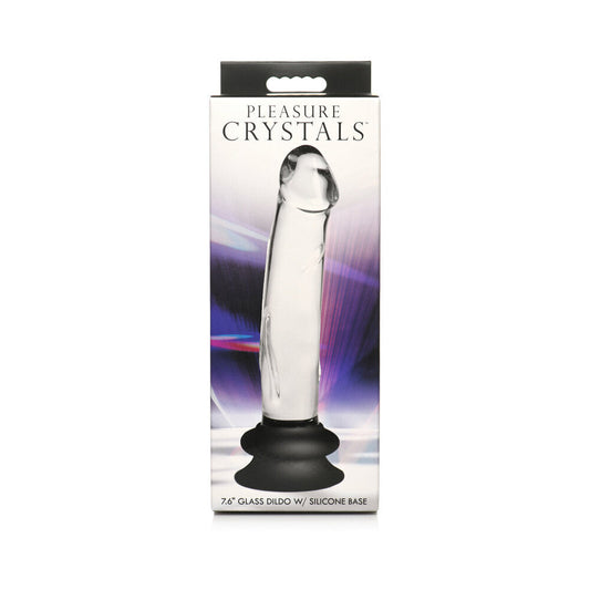 Curve Novelties Pleasure Crystals Glass Dildo with Silicone Base – Clear