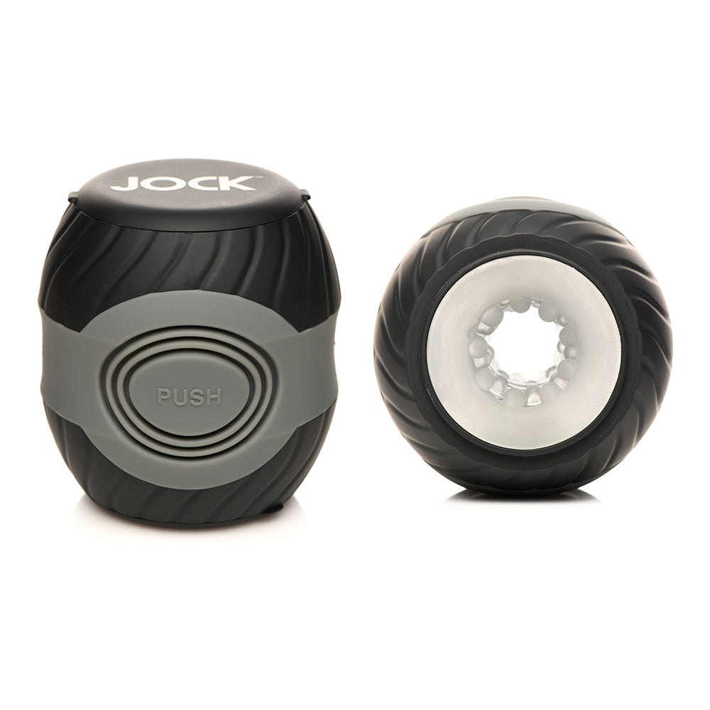 Jock 10X Vibrating Double Masturbator – Black – Multi-Textured Design