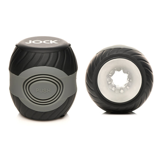 Jock 10X Vibrating Double Masturbator – Black – Multi-Textured Design