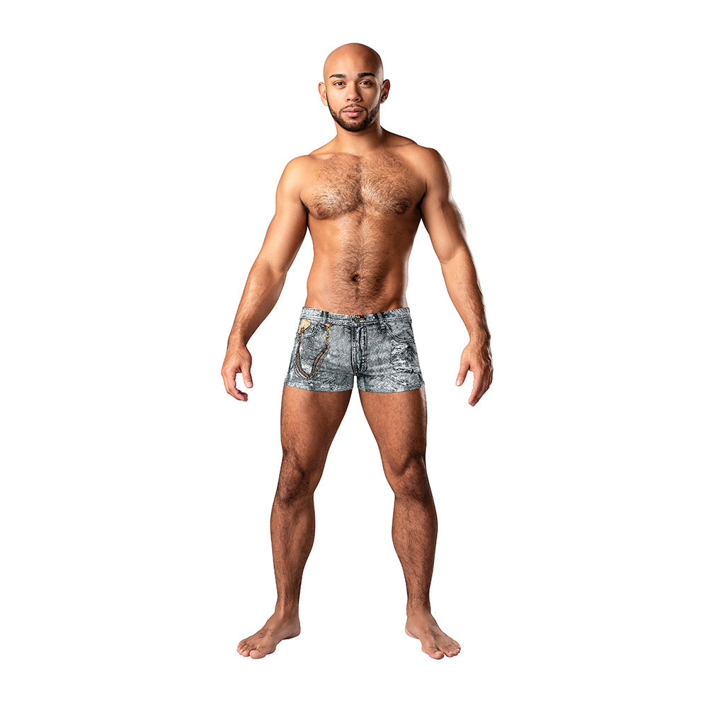 Male Power Dirty Denim Pouch Short – Gray – Denim Print