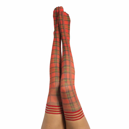 Kixies Grace Plaid Thigh-High Stockings – Red – Size A