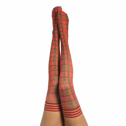 Kixies Grace Plaid Thigh-High Stockings - Red - Size B