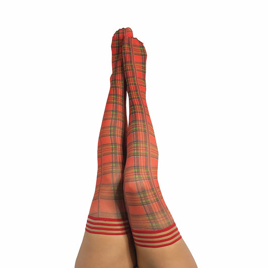 Kixies Grace Plaid Thigh-High Stockings – Red