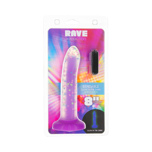Addiction Rave 8 in. Bendable Glow-in-the-Dark Silicone Dildo – Purple Confetti