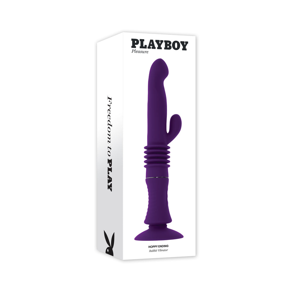 Playboy Hoppy Ending Rechargeable Silicone Thrusting Rabbit Vibrator – Purple