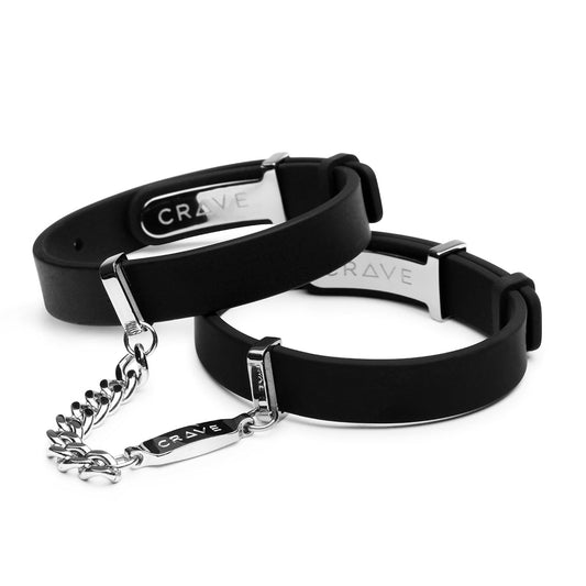 Crave ID Cuffs Black Silicone Bracelet and Handcuffs for Light Intimate Play