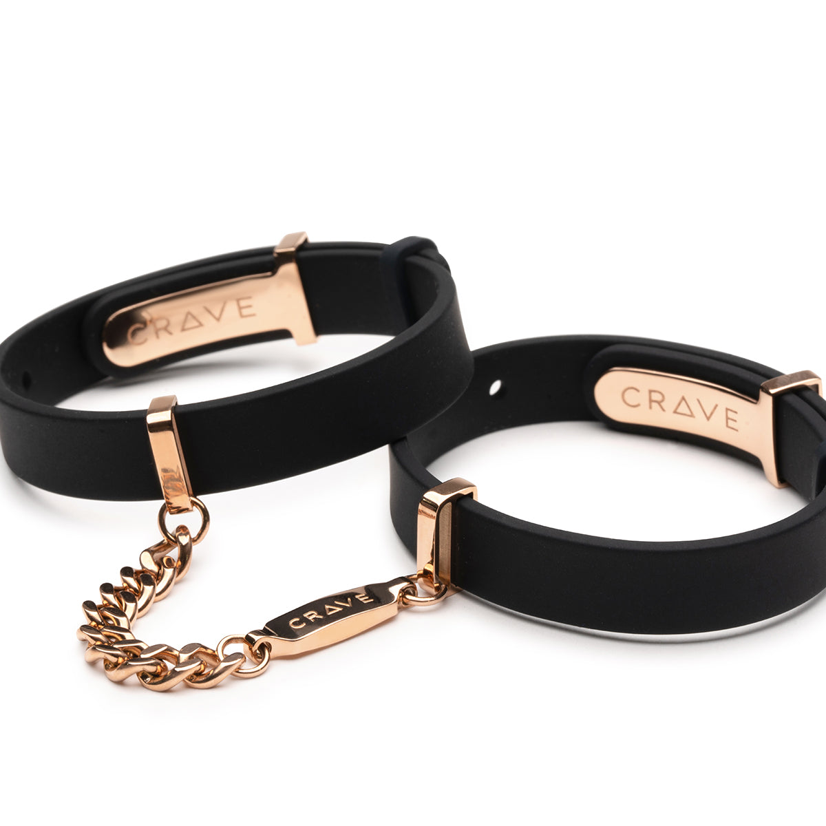 Crave ID Cuffs Silicone Bracelets for Light Intimate Play - Black/Rose Gold