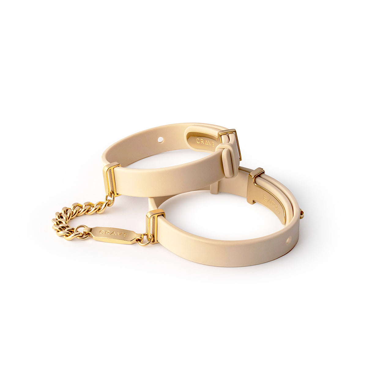 Crave ID Cuffs Silicone Handcuffs and Bracelets – Beige with 24kt Gold Accents