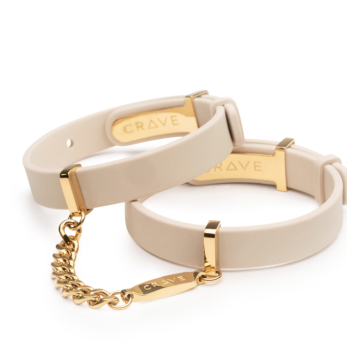 Crave ID Cuffs Silicone Handcuffs and Bracelets – Beige with 24kt Gold Accents