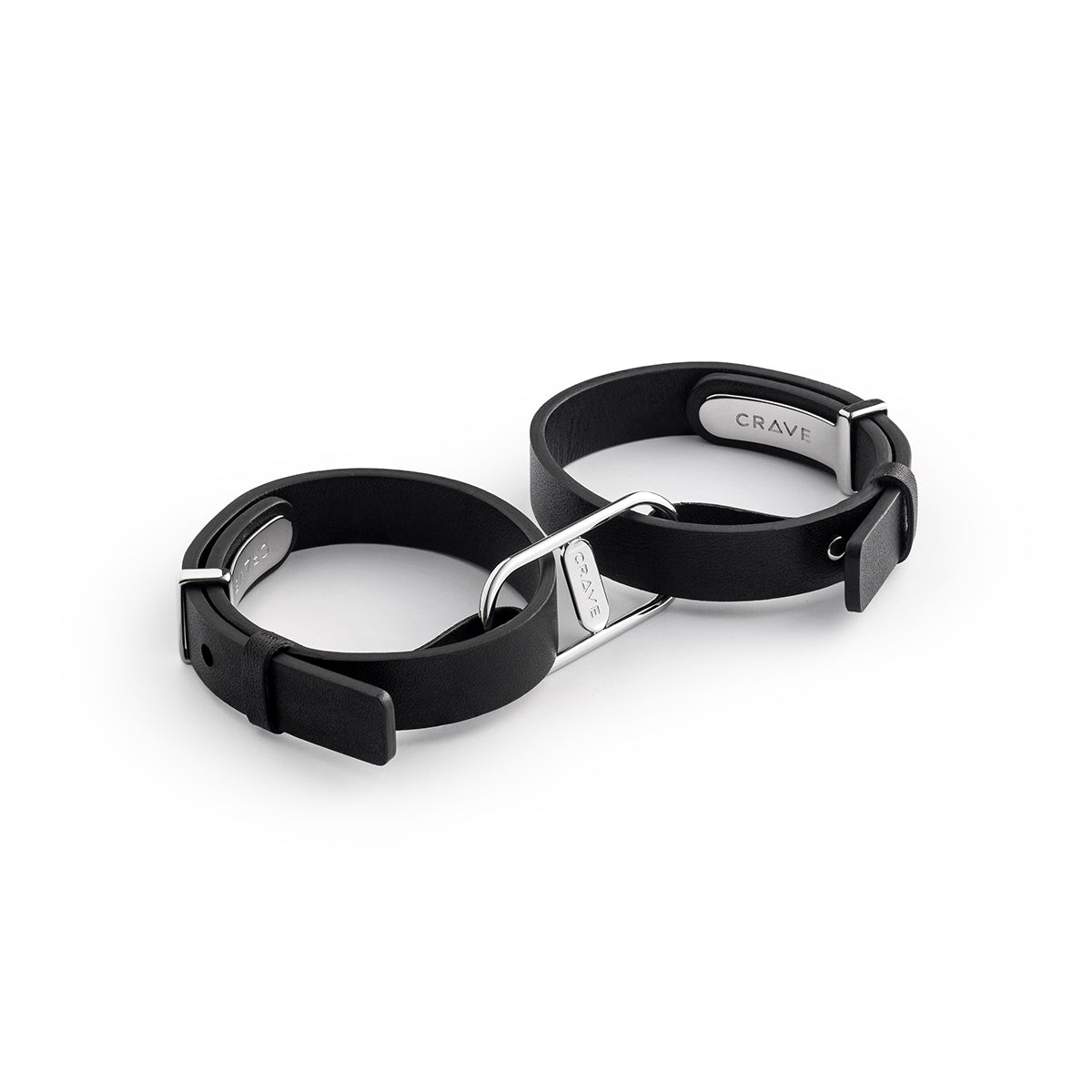 Crave ICON Cuffs Black Leather Handcuffs with Stainless Steel Hardware