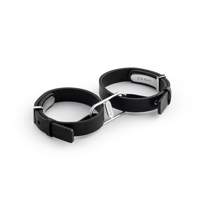 Crave ICON Cuffs Black Leather Handcuffs with Stainless Steel Hardware