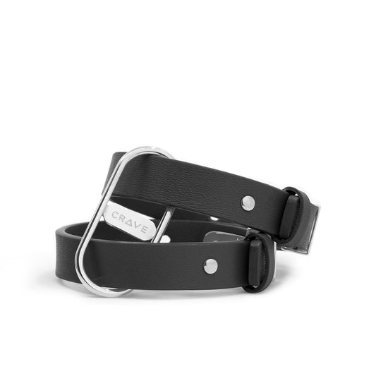 Crave ICON Cuffs Black Leather Handcuffs with Stainless Steel Hardware