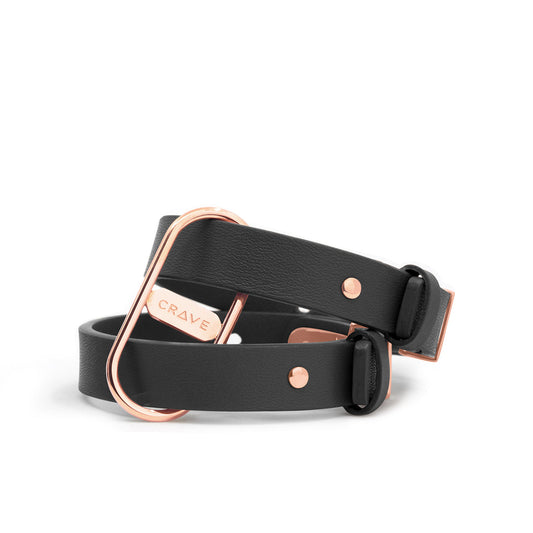 Crave ICON Cuffs Leather Handcuffs with Stainless Steel Hardware - Black