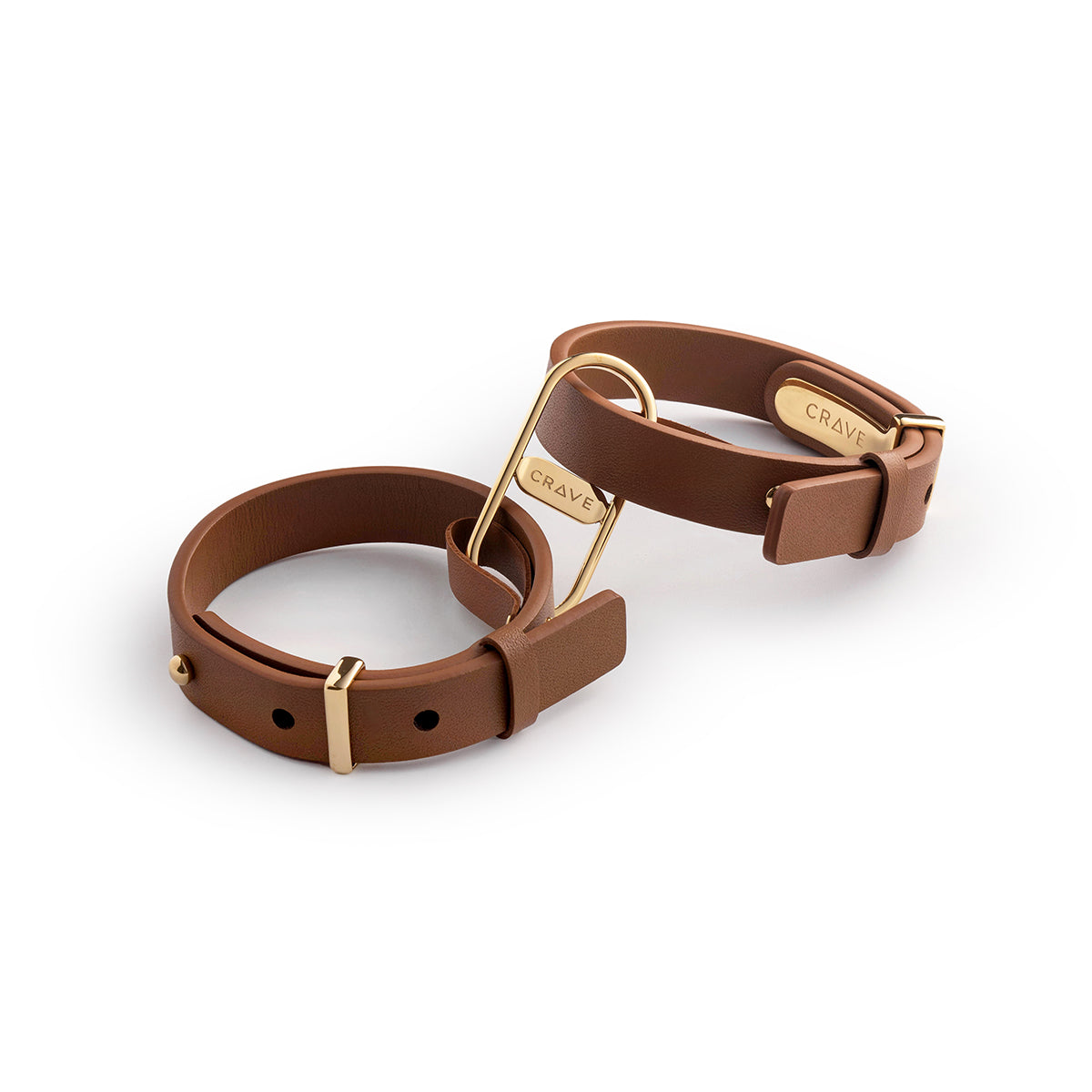 Crave ICON Cuffs Leather Handcuffs with Stainless Steel Hardware - Tan/24kt Gold
