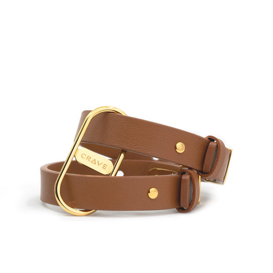 Crave ICON Cuffs Leather Handcuffs with Stainless Steel Hardware - Tan/24kt Gold