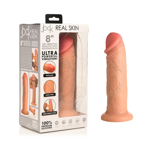Jock Real Skin Vibrating Silicone Dildo - 8 in. - Light