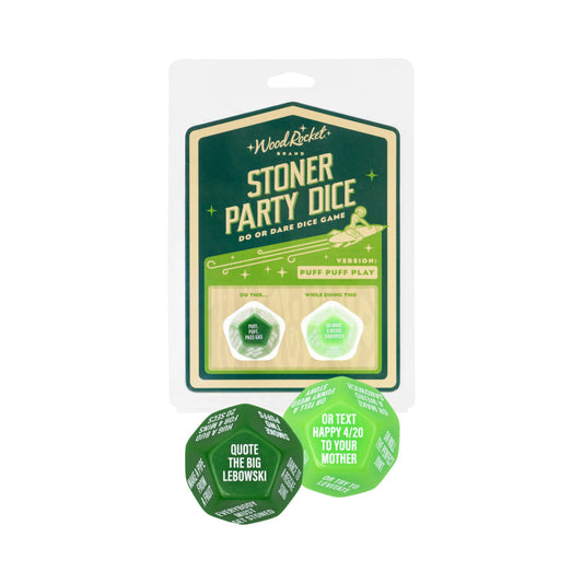 Wood Rocket Stoner Party Dice: Puff Puff Play Game with 12-Sided Dice – Green