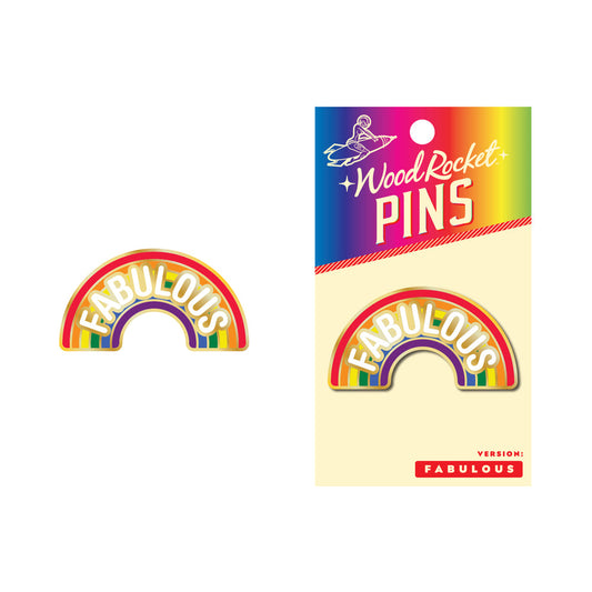 Wood Rocket Fabulous Enamel Lapel Pin with LGBTQ Rainbow Design