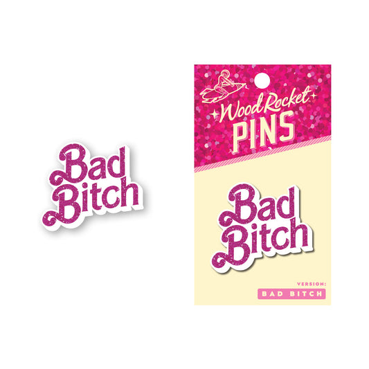 Wood Rocket Pin Bad Bitch Enamel Lapel Pin – Hot Pink