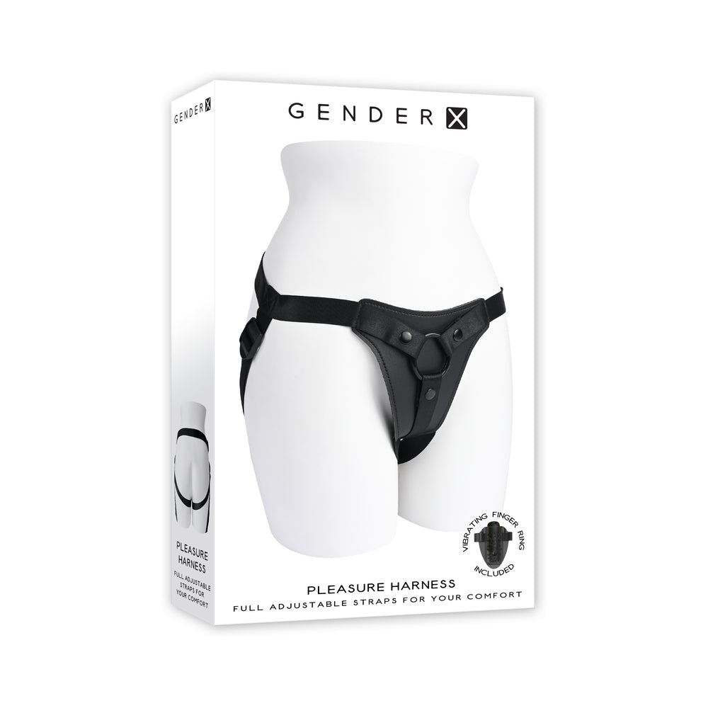 Gender X Pleasure Harness – Faux Leather Adjustable Strap-On Harness – Black