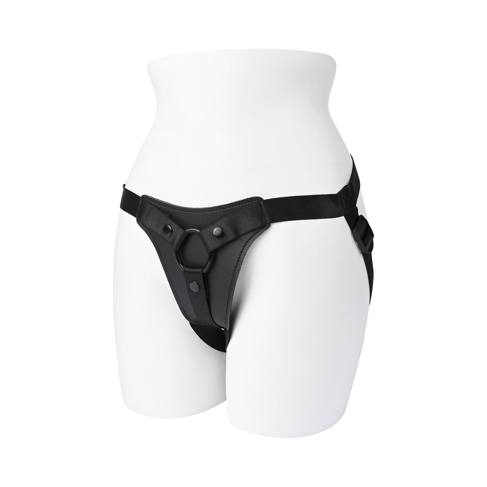 Gender X Pleasure Harness – Faux Leather Adjustable Strap-On Harness – Black