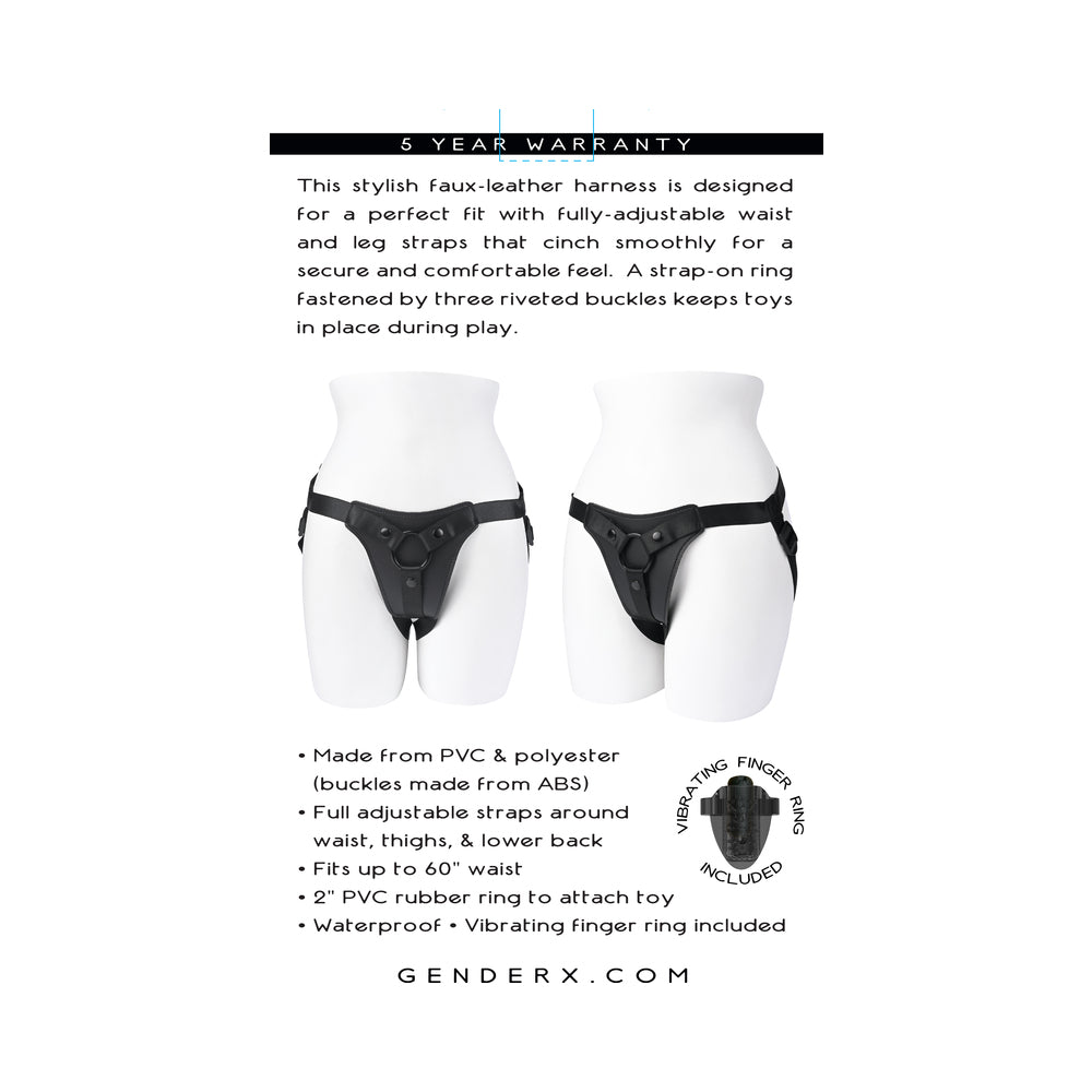 Gender X Pleasure Harness – Faux Leather Adjustable Strap-On Harness – Black