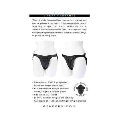 Gender X Pleasure Harness – Faux Leather Adjustable Strap-On Harness – Black