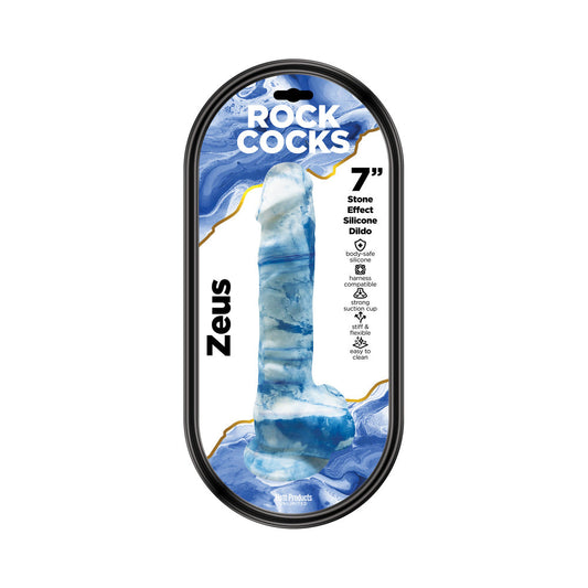 Rock Cocks Zeus Marble Silicone Dildo 7 in. - Textured Blue Silicone Dildo