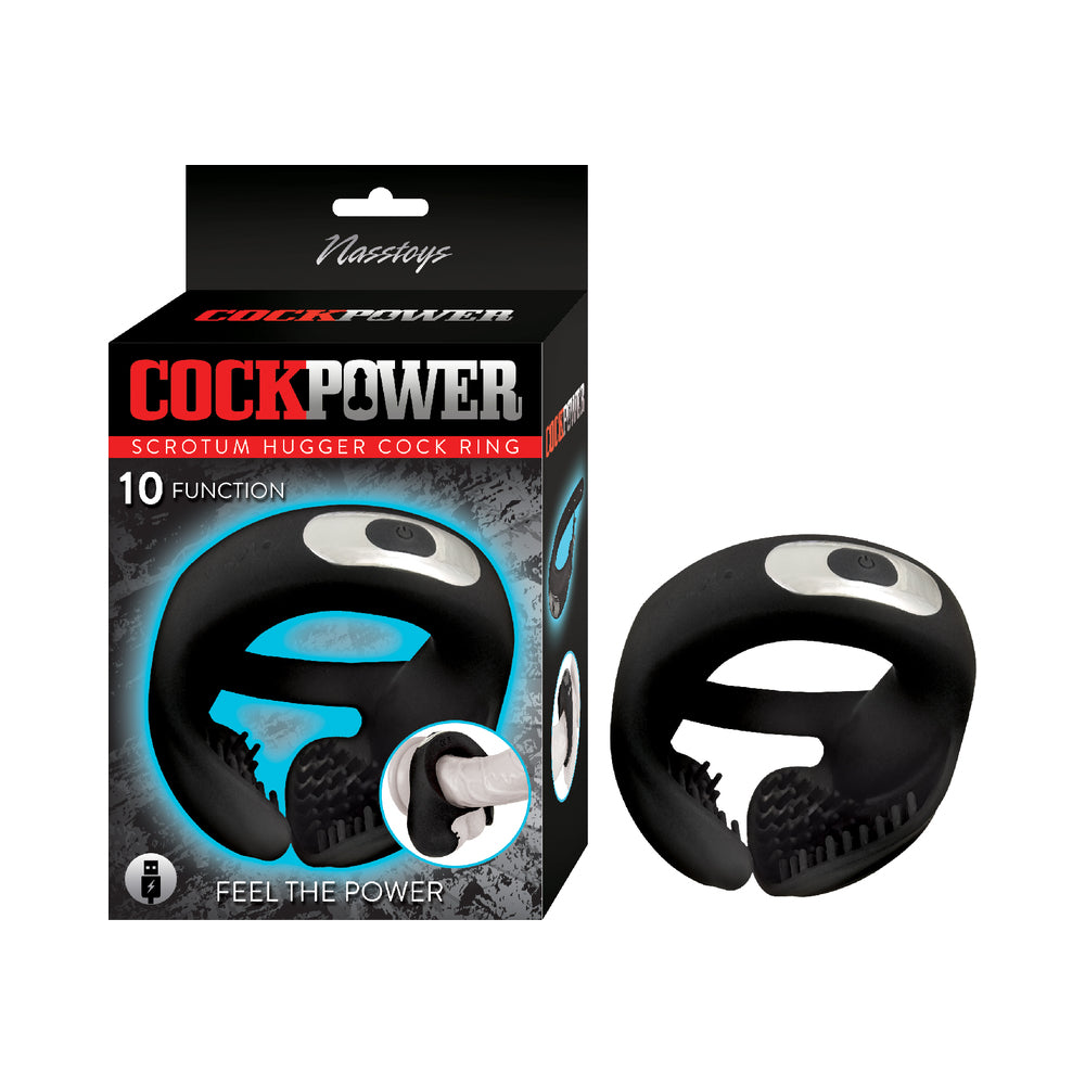 Nasstoys Cock Power Scrotum Hugger Cock Ring – Black – USB Rechargeable with 10 Vibrating Functions