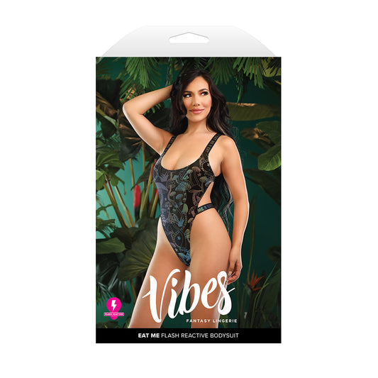 Fantasy Lingerie Vibes Eat Me Flash Reactive Bodysuit – Black – S/M